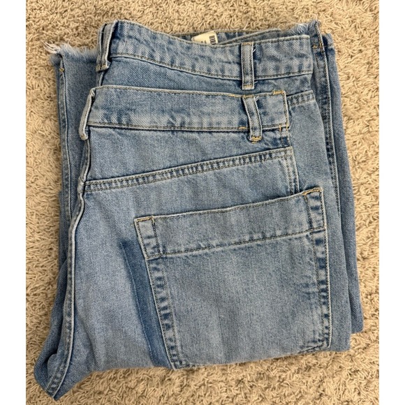 Zara Double Waist Wide Leg Distressed Jeans Light wash Denim Streetwear Size 12 - Picture 13 of 13